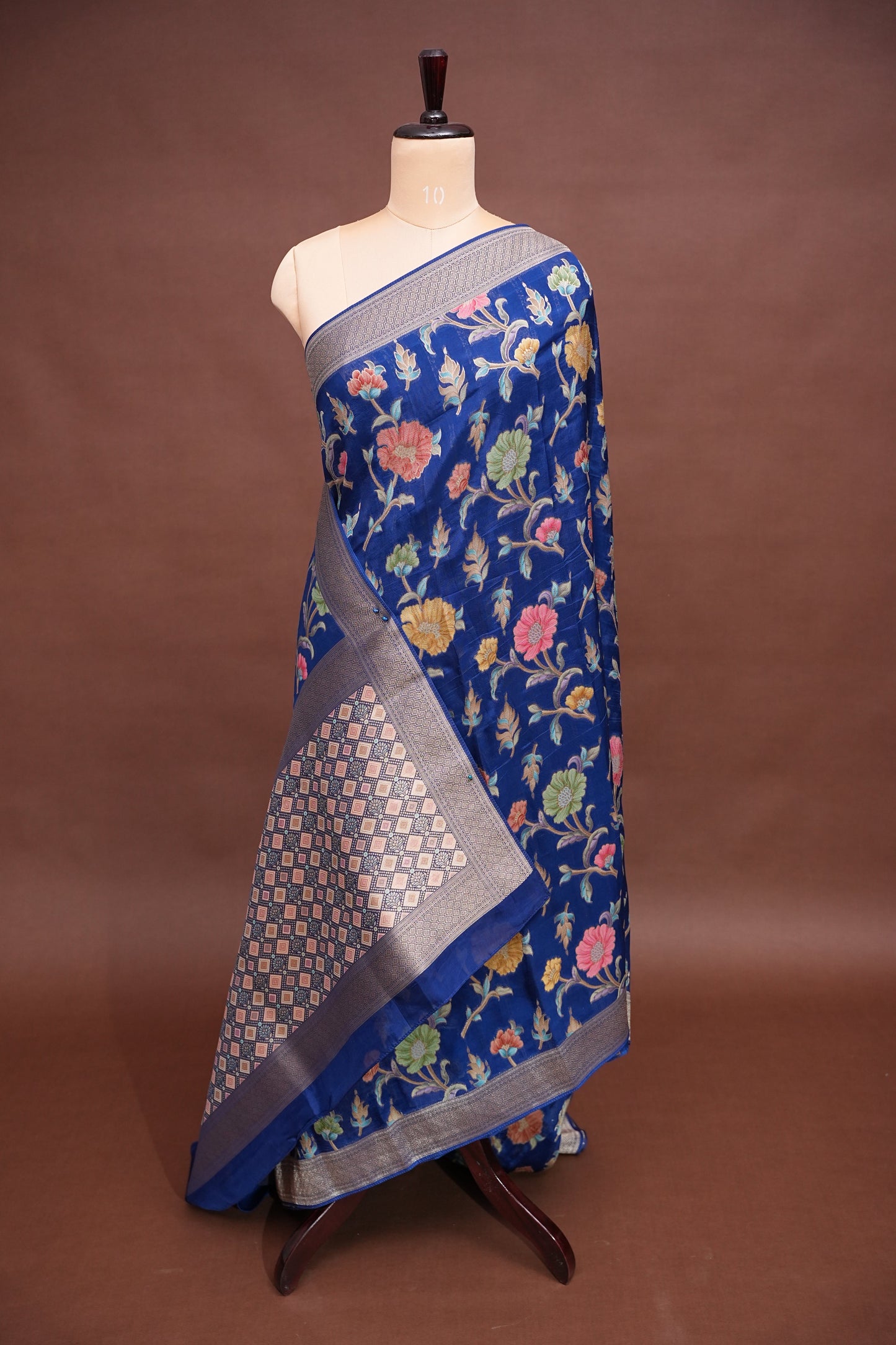 Tussar Banarasi Raw Silk Saree with Floral Paithani Weaves – Peacock Blue