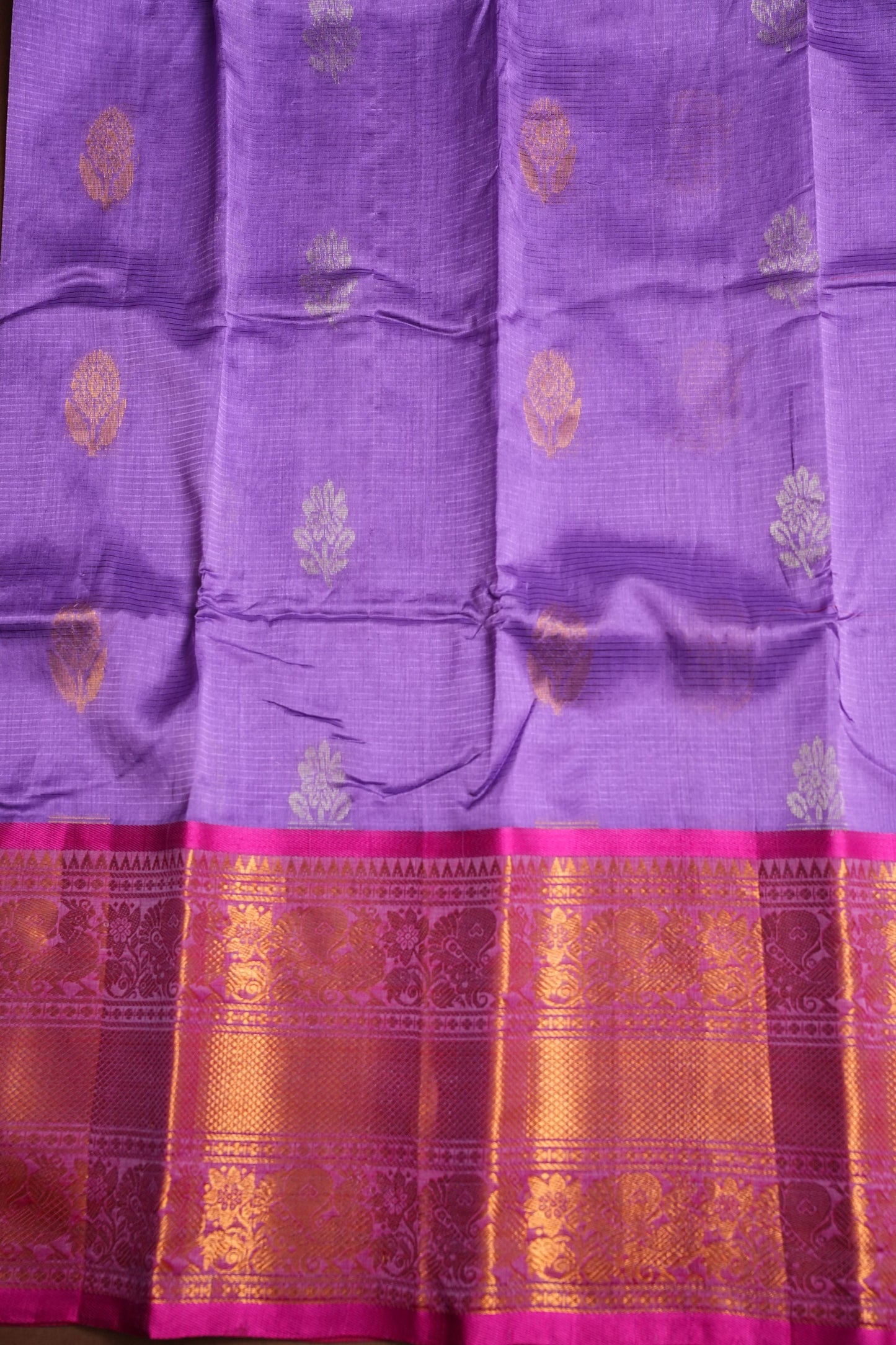 Mangalgiri Kuppadam Silk Cotton Pattu Saree - Lavender & Pink