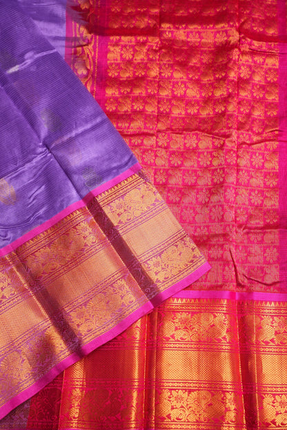 Mangalgiri Kuppadam Silk Cotton Pattu Saree - Lavender & Pink