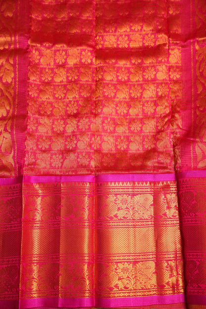Mangalgiri Kuppadam Silk Cotton Pattu Saree - Parrot Green & Pink