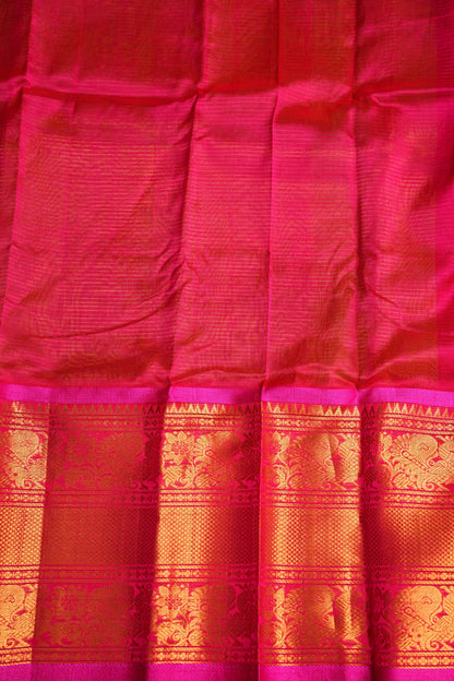 Mangalgiri Kuppadam Silk Cotton Pattu Saree - Parrot Green & Pink