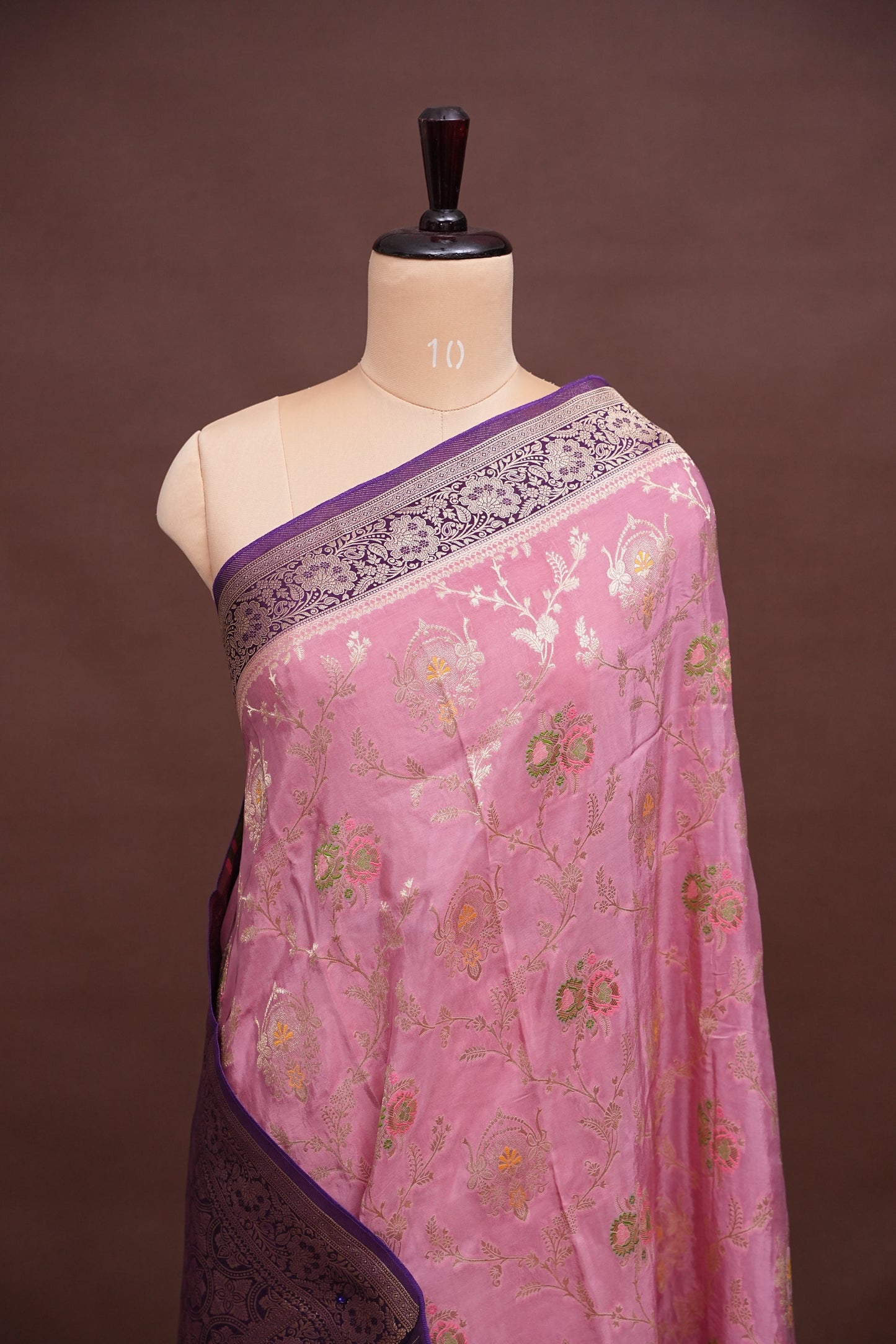 Banarasi Munga Silk Saree - Rose Pink & Deep Purple