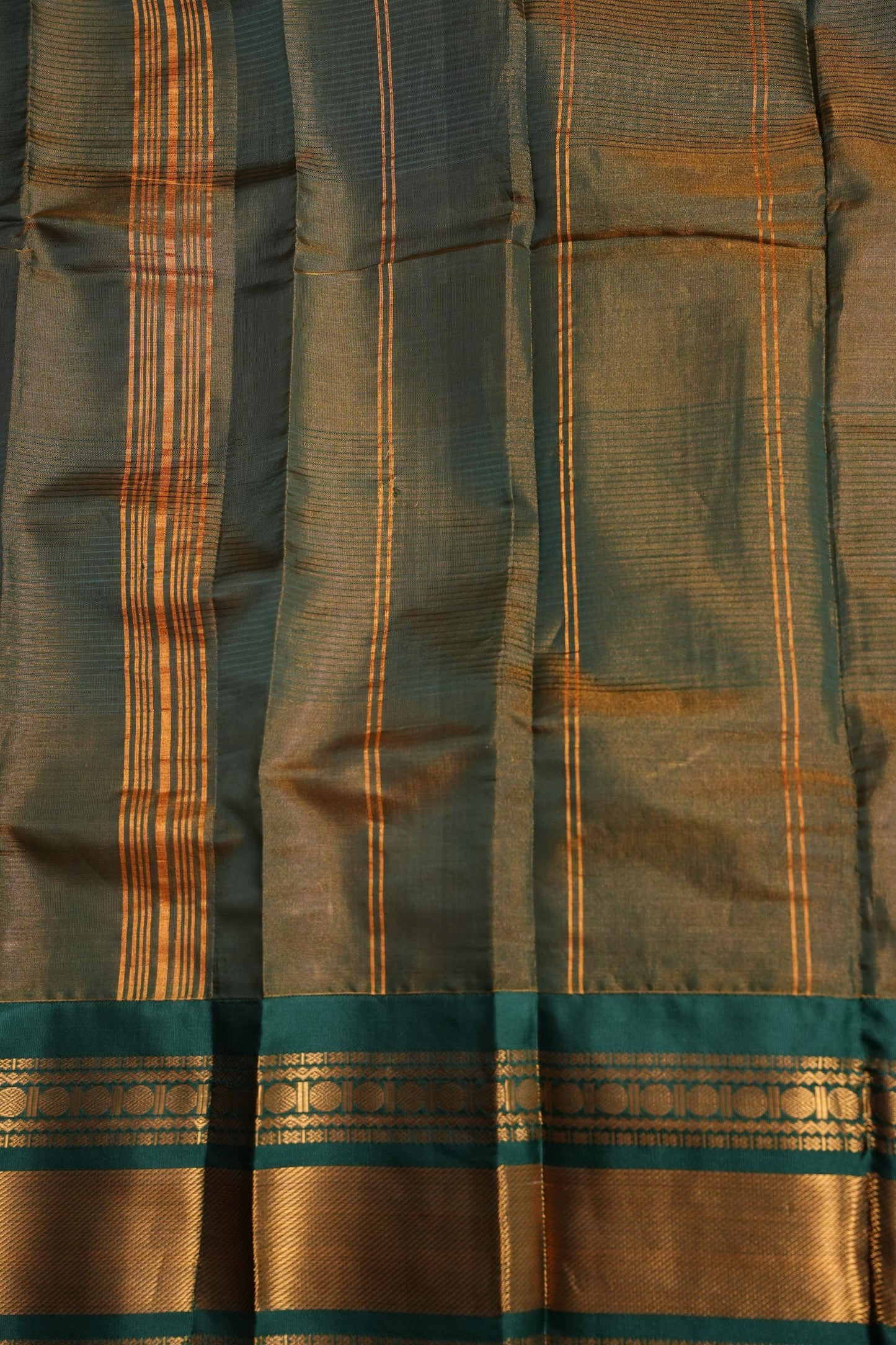 Tissue Silk Cotton Mangalgiri Kuppadam Pattu Saree - Rust Orange and Green