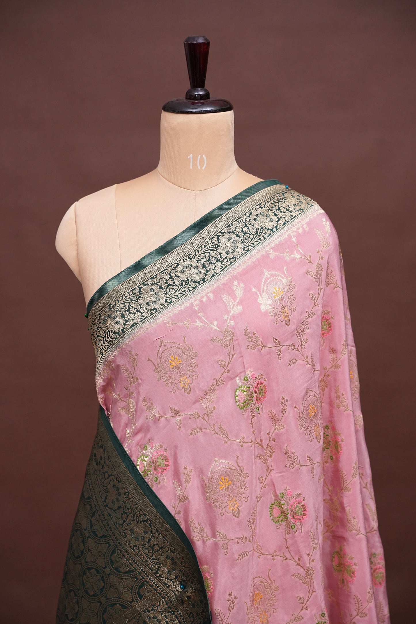 Banarasi Munga Silk Saree - Baby Pink & Bottle Green