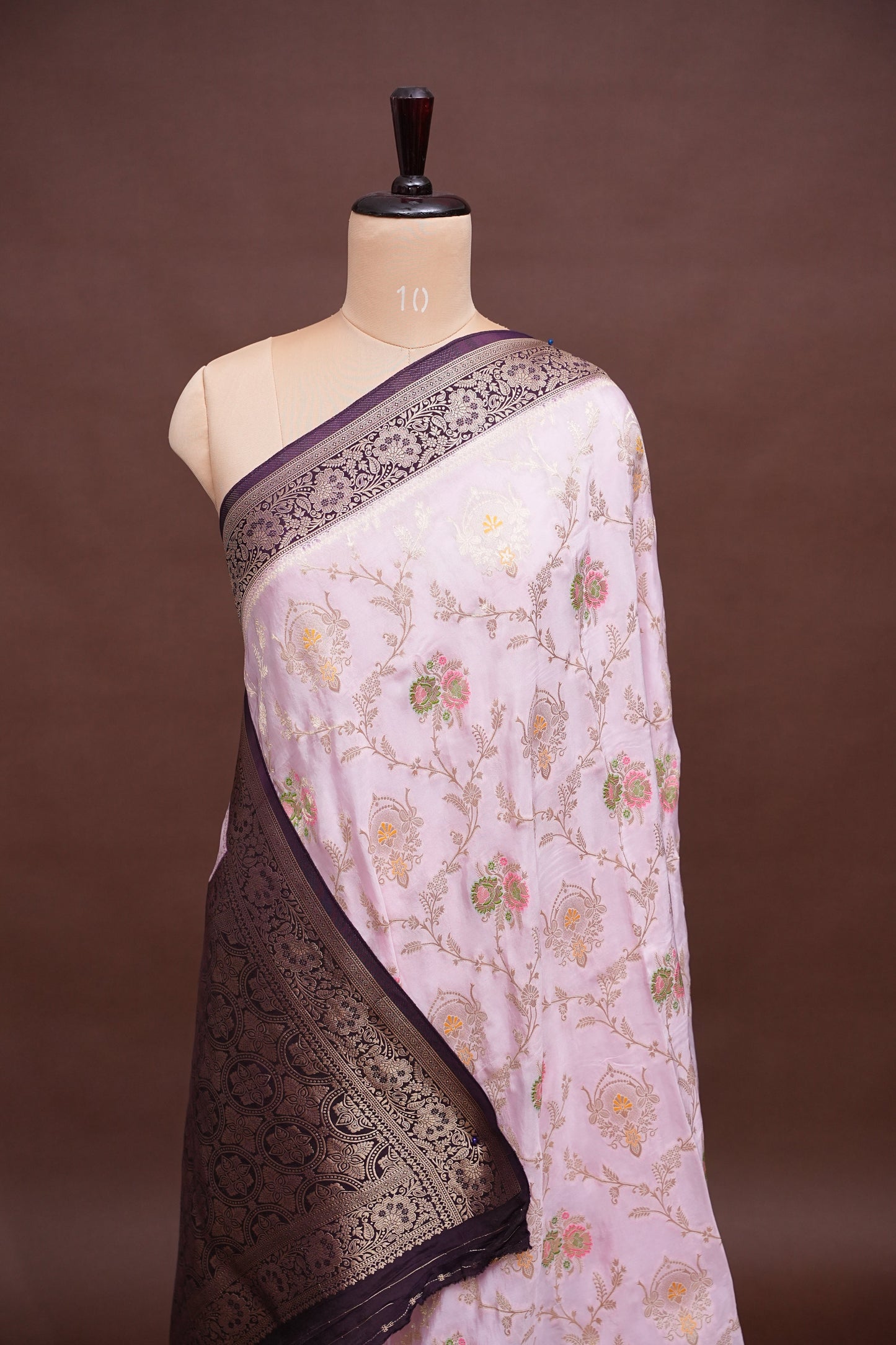 Banarasi Munga Silk Saree - Baby Pink & Deep Purple