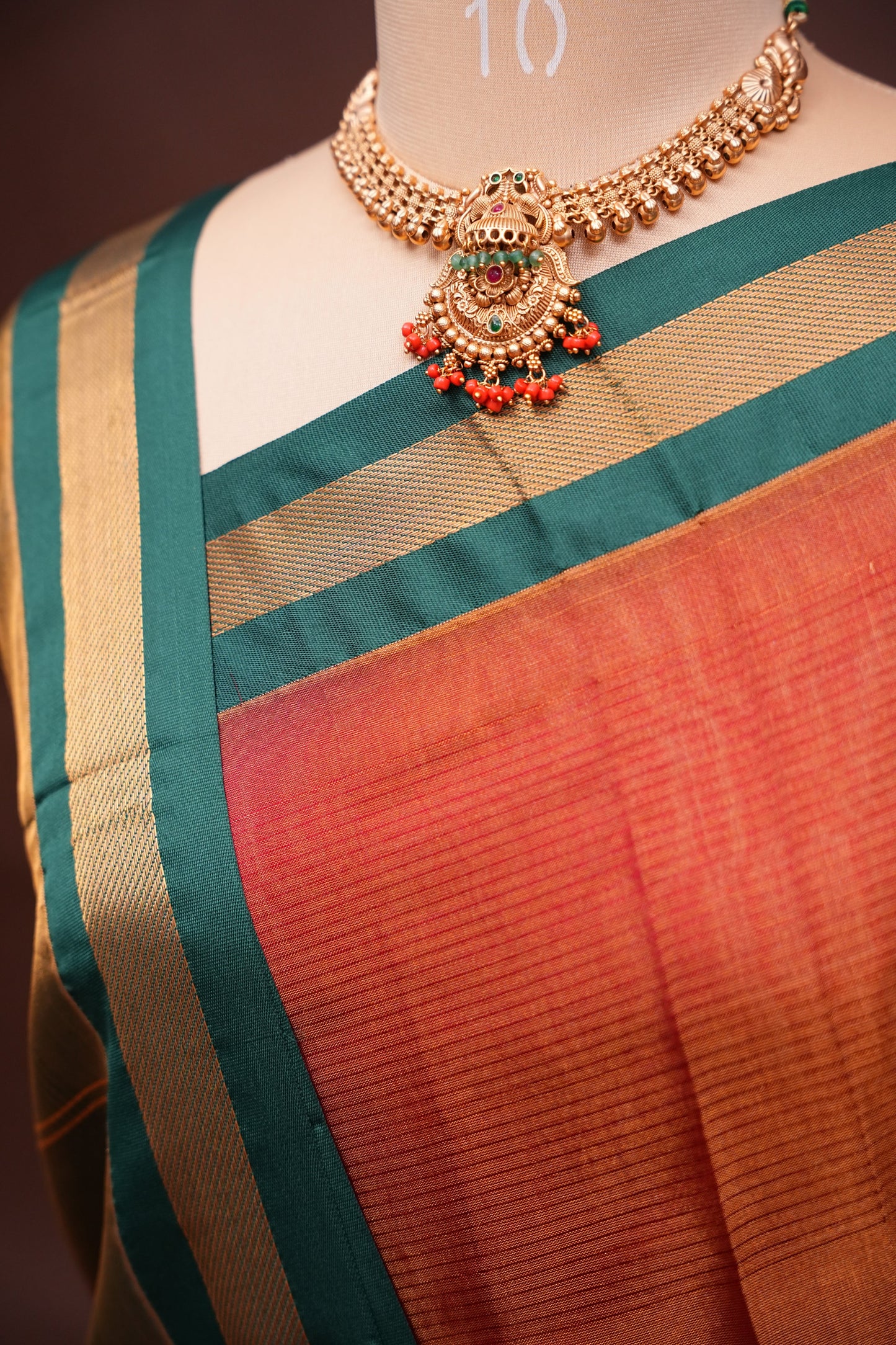Tissue Silk Cotton Mangalgiri Kuppadam Pattu Saree - Rust Orange and Green