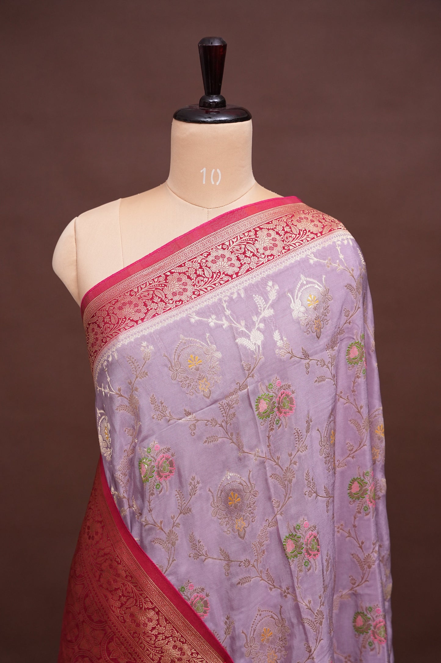 Banarasi Munga Silk Saree - Ice Lilac Lavender & Maroon