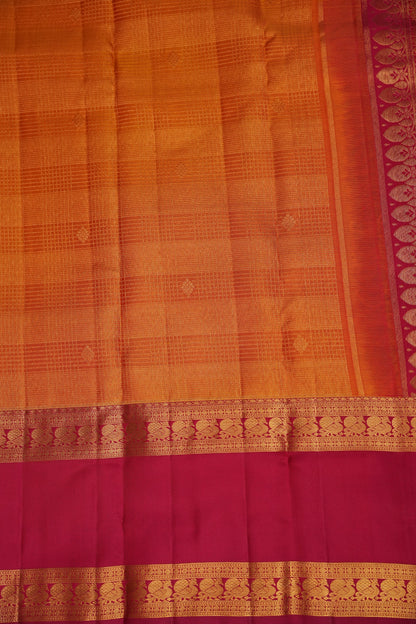 Mustard Gold & Deep Red Pure Kanchipuram Silk Saree | Silk Mark Certified