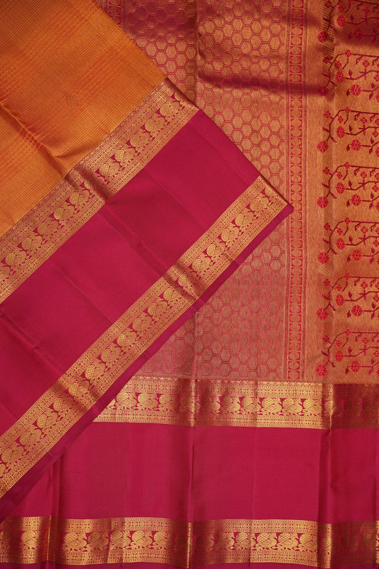 Mustard Gold & Deep Red Pure Kanchipuram Silk Saree | Silk Mark Certified