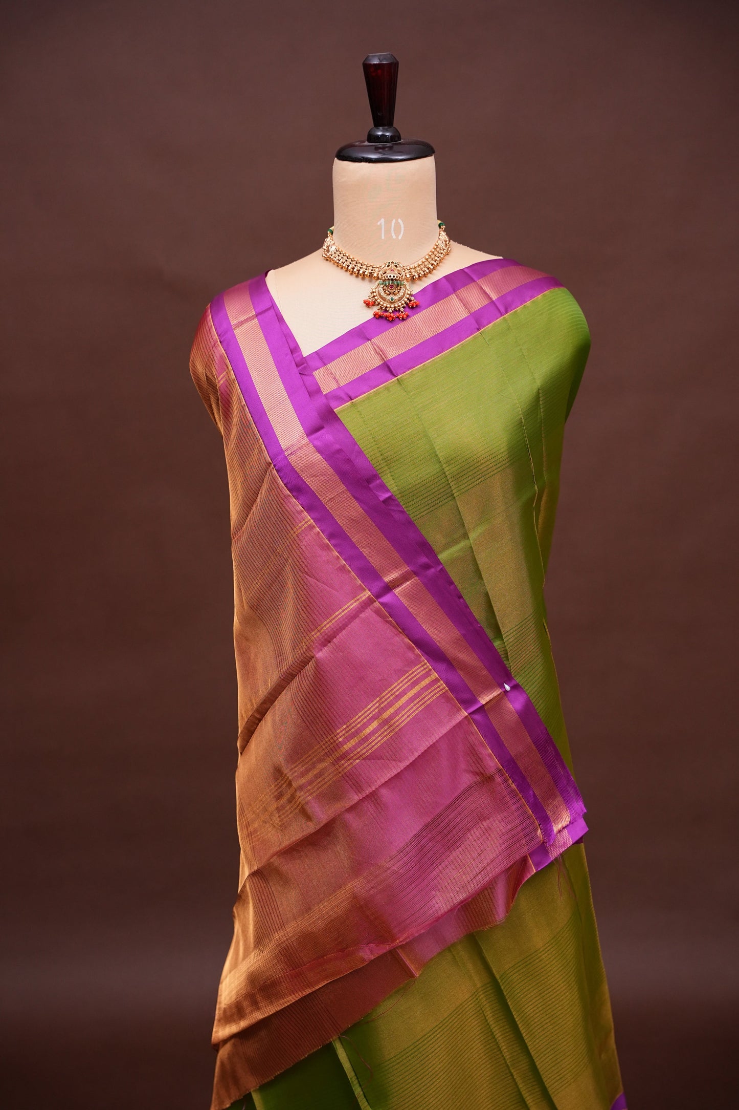 Tissue Silk Cotton Mangalgiri Kuppadam Pattu Saree - Parrot Green and Pink