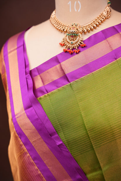 Tissue Silk Cotton Mangalgiri Kuppadam Pattu Saree - Parrot Green and Pink