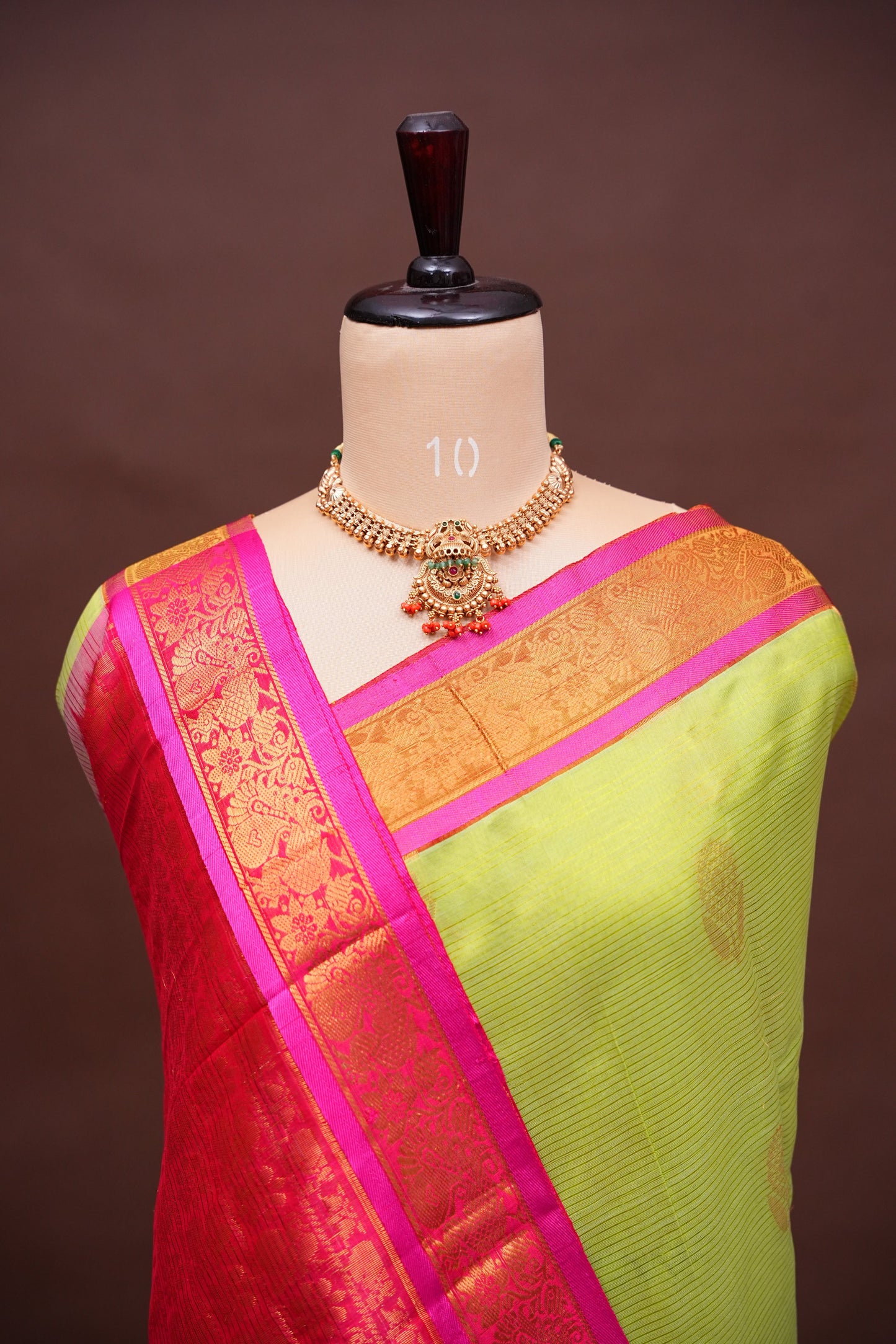 Mangalgiri Kuppadam Silk Cotton Pattu Saree - Parrot Green & Pink
