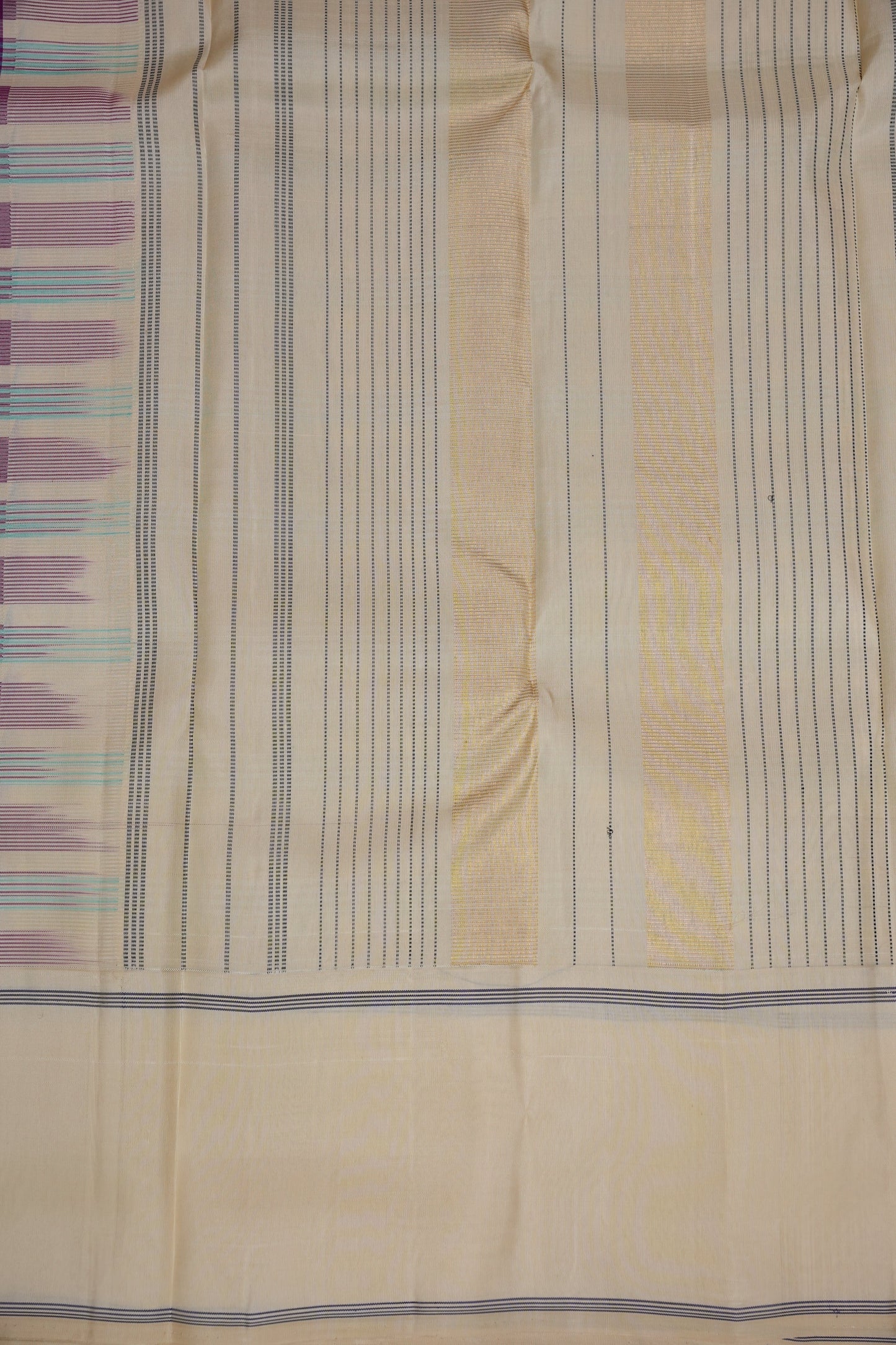 Purple Checks & Off-White Pure Kanchipuram Silk Saree | Silk Mark Certified