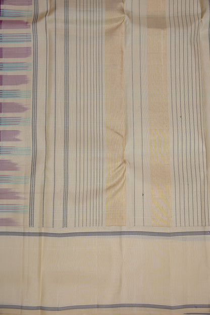 Purple Checks & Off-White Pure Kanchipuram Silk Saree | Silk Mark Certified