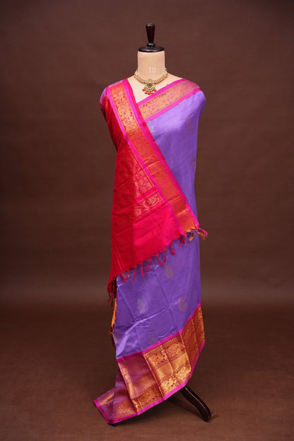 Mangalgiri Kuppadam Silk Cotton Pattu Saree - Lavender & Pink