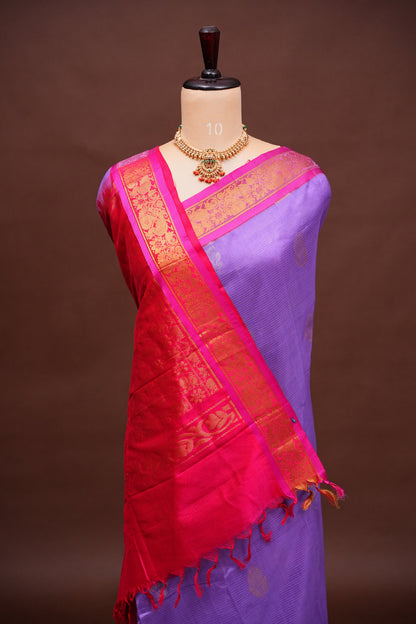 Mangalgiri Kuppadam Silk Cotton Pattu Saree - Lavender & Pink