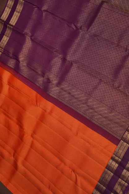 Vibrant Orange & Royal Purple Pure Kanchipuram Silk Saree | Silk Mark Certified