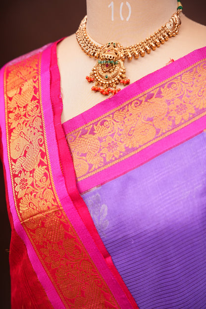 Mangalgiri Kuppadam Silk Cotton Pattu Saree - Lavender & Pink