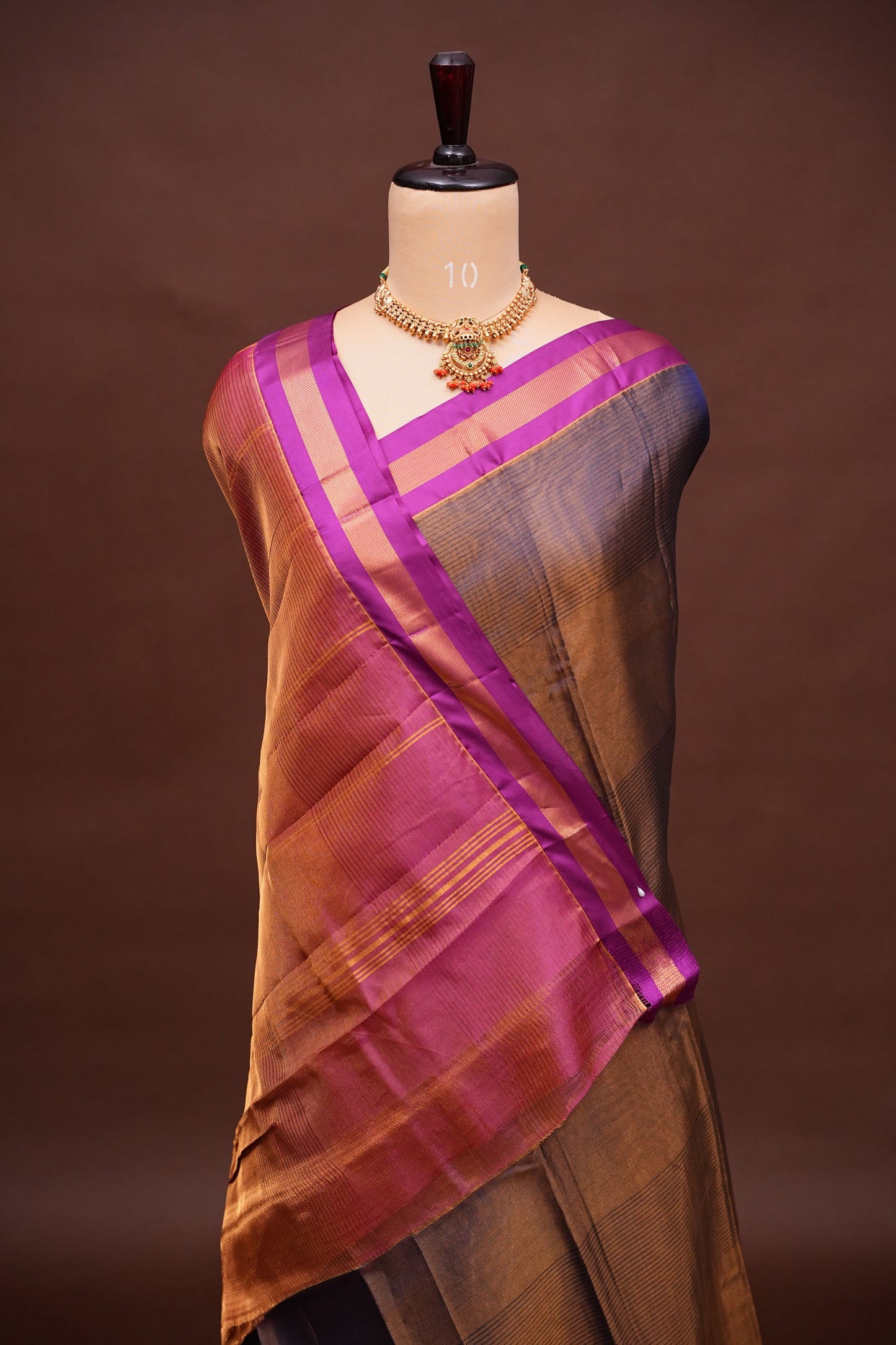 Tissue Silk Cotton Mangalgiri Kuppadam Pattu Saree - Navy Blue & Pink