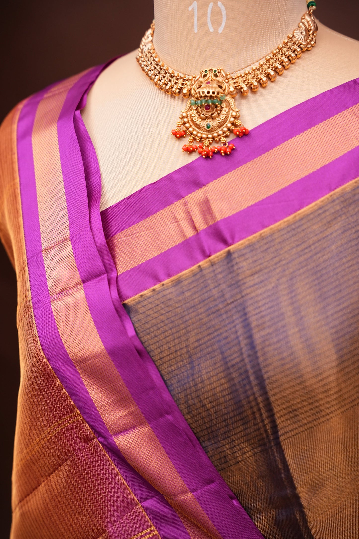 Tissue Silk Cotton Mangalgiri Kuppadam Pattu Saree - Navy Blue & Pink