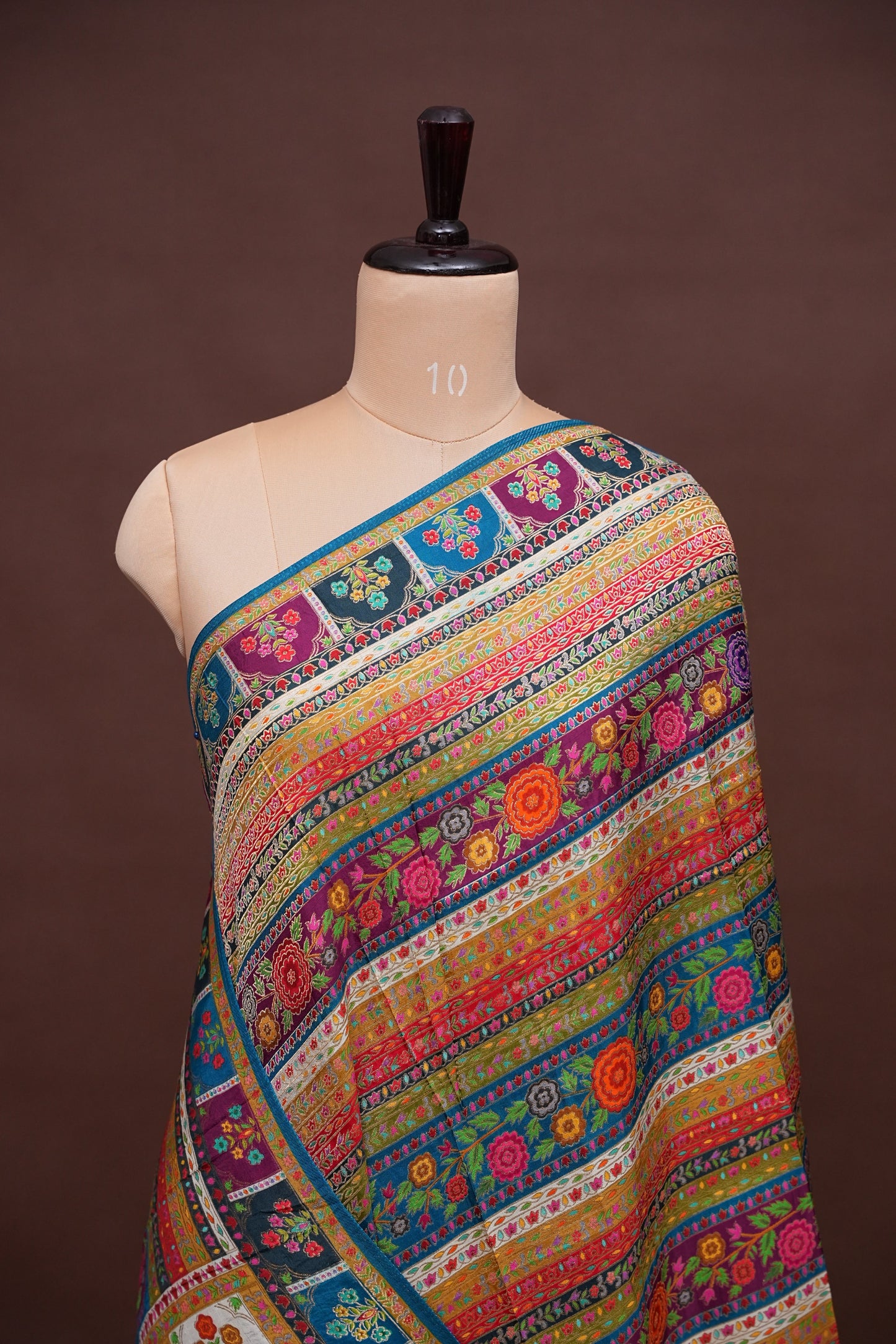 Kashmiri Pashmina Banarasi Story Telling Saree -Multicolor on Teal Blue