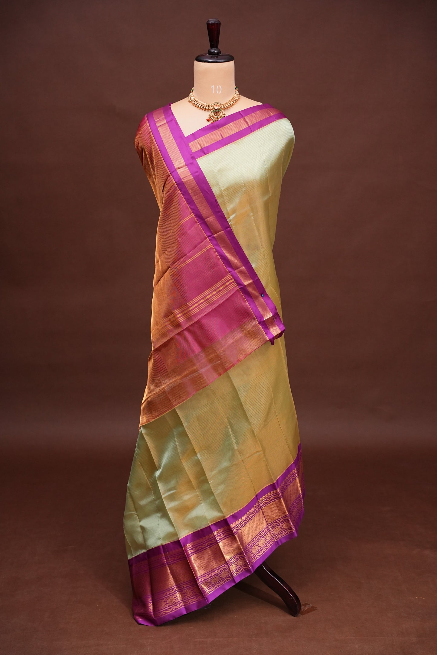 Tissue Silk Cotton Mangalgiri Kuppadam Pattu Saree - Champagne Gold and Pink