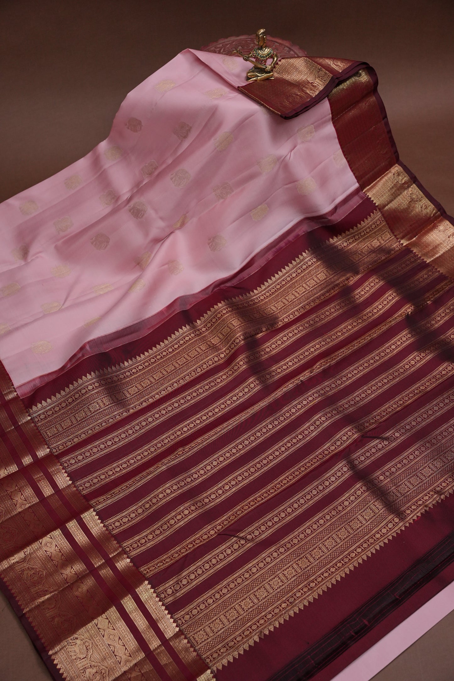 Baby Pink & Wine Pure Kanchipuram Silk Saree | Silk Mark Certified