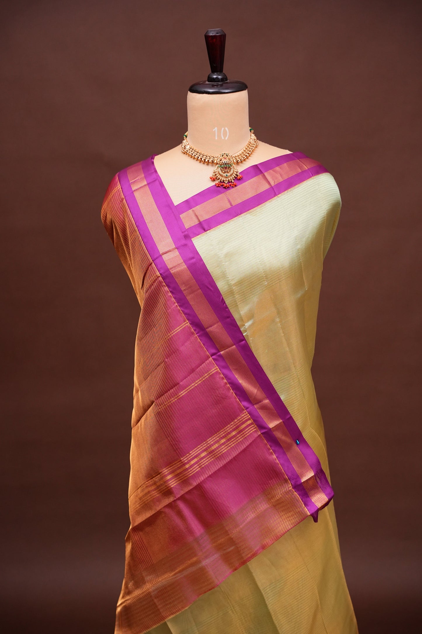 Tissue Silk Cotton Mangalgiri Kuppadam Pattu Saree - Champagne Gold and Pink
