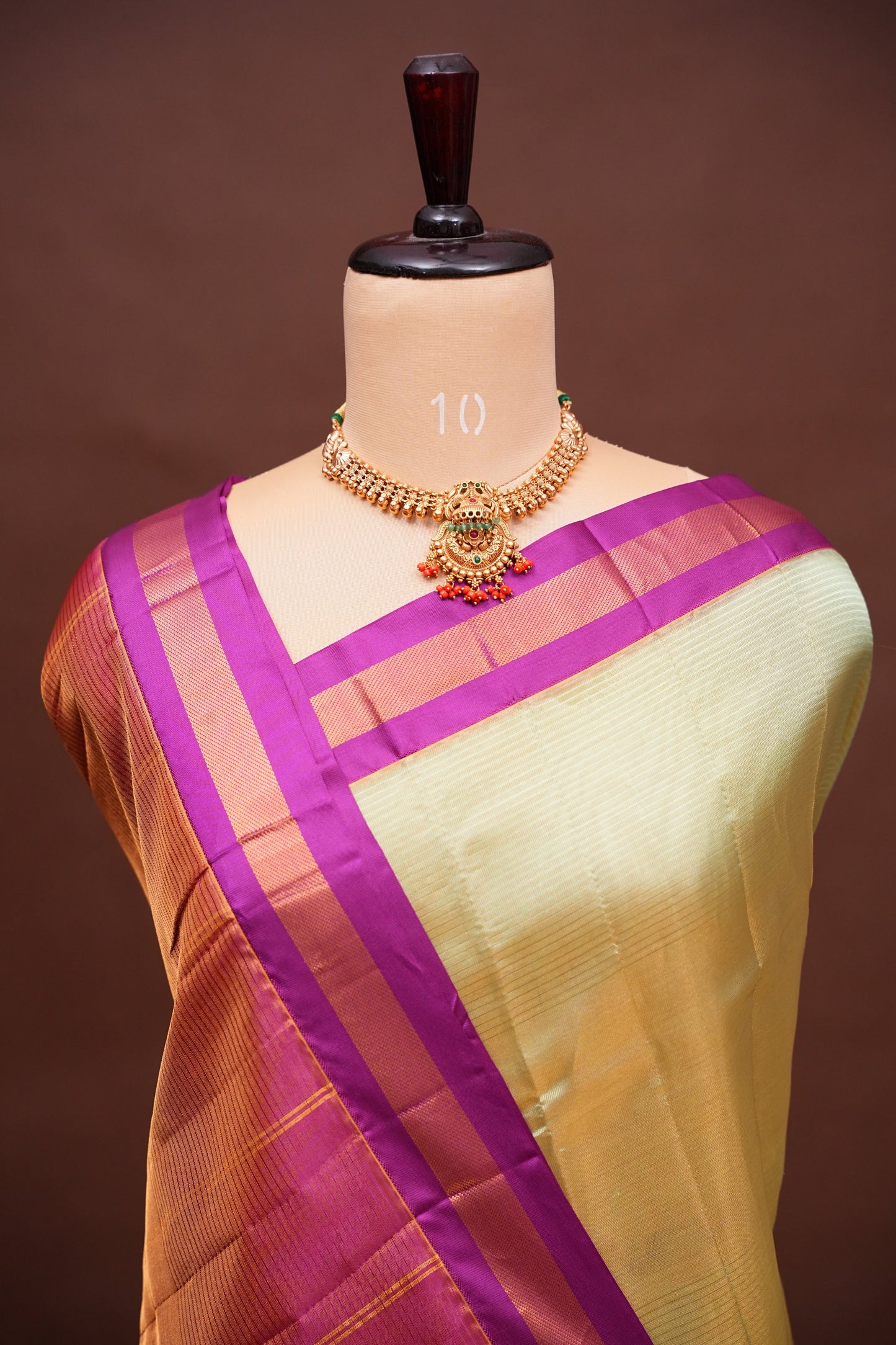 Tissue Silk Cotton Mangalgiri Kuppadam Pattu Saree - Champagne Gold and Pink
