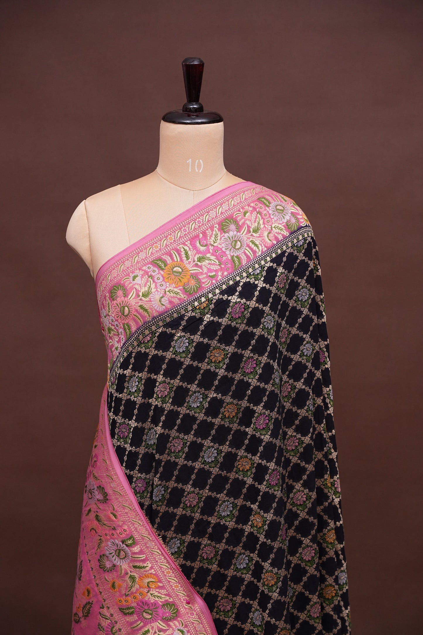 Banarasi Georgette Silk Saree - Black & Pink