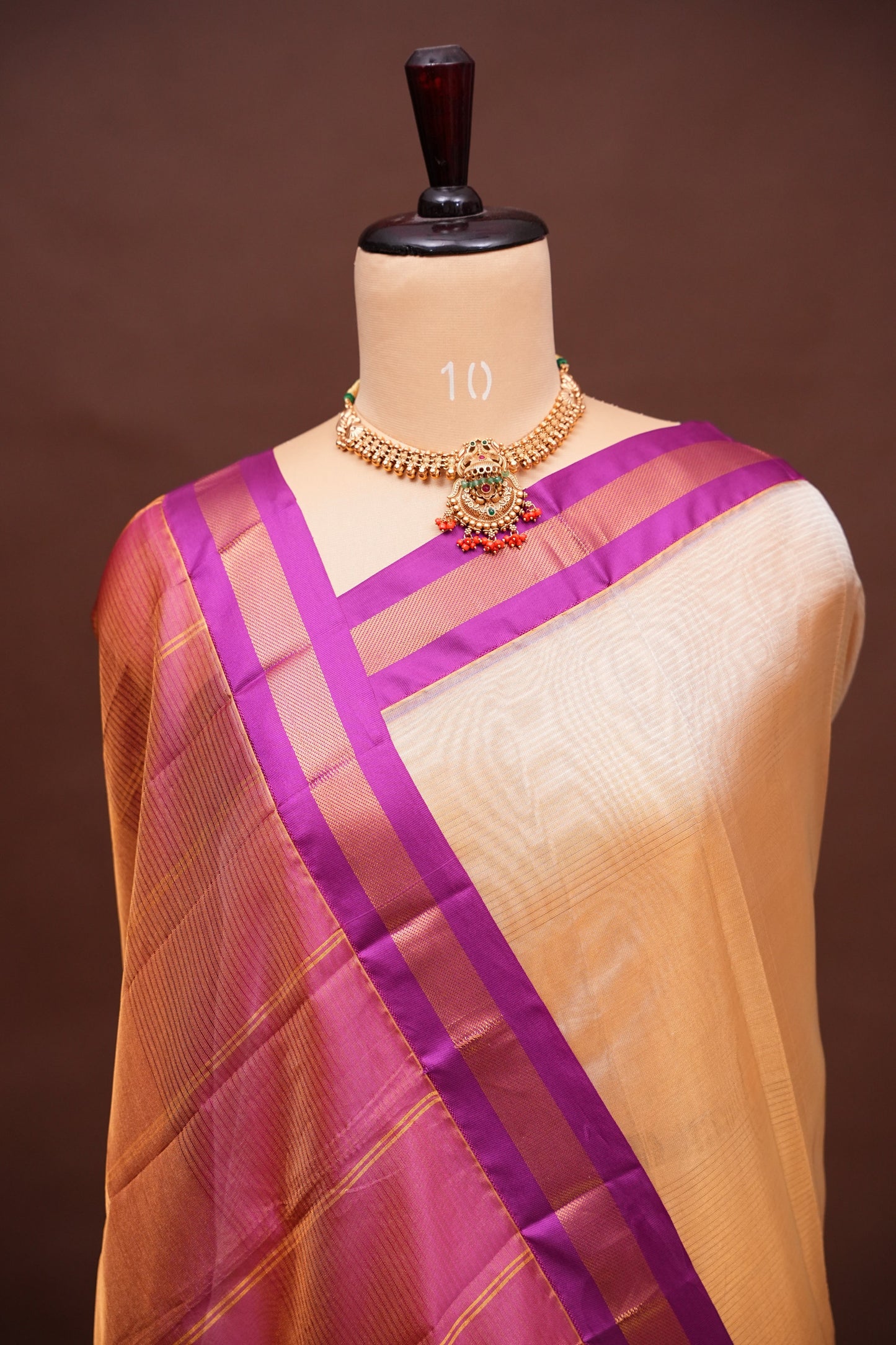 Tissue Silk Cotton Mangalgiri Kuppadam Pattu Saree - Ivory & Pink
