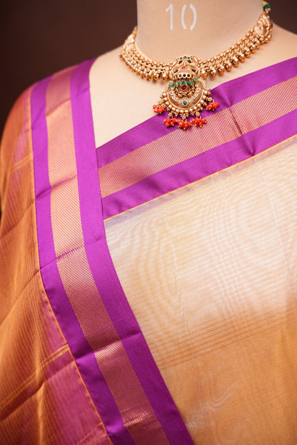 Tissue Silk Cotton Mangalgiri Kuppadam Pattu Saree - Ivory & Pink