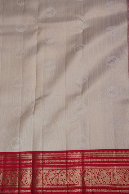 Ivory White & Deep Red Pure Kanchipuram Silk Saree | Silk Mark Certified