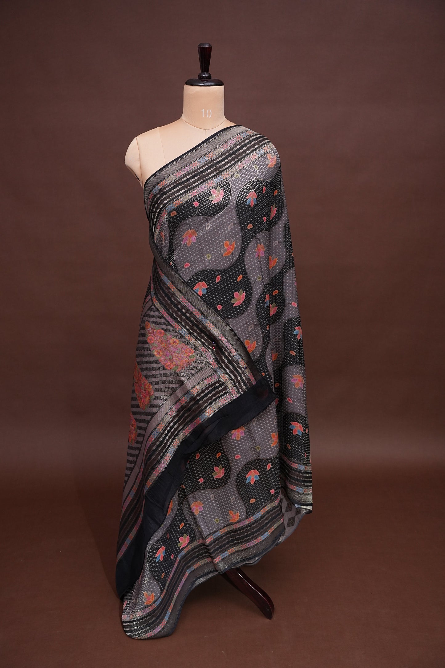 Kashmiri Pashmina Mellow Tissue Banarasi Saree - Black