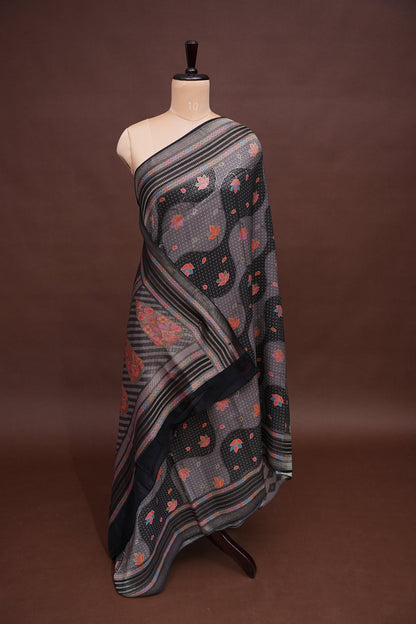 Kashmiri Pashmina Mellow Tissue Banarasi Saree - Black
