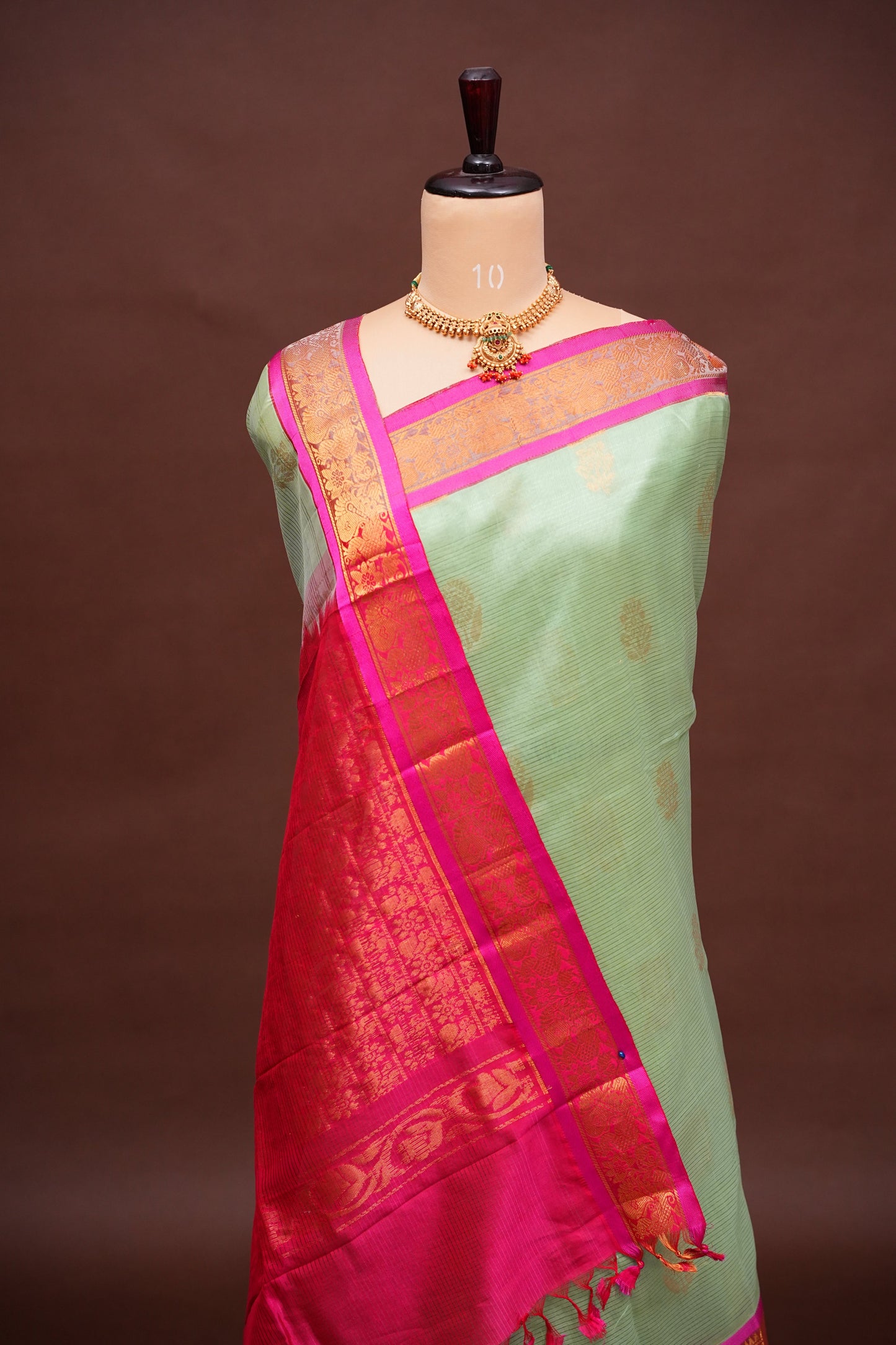 Mangalgiri Kuppadam Silk Cotton Pattu Saree - Pistachio & Pink