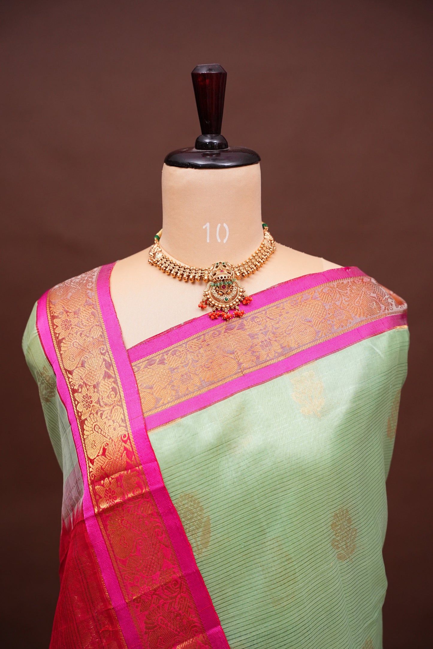 Mangalgiri Kuppadam Silk Cotton Pattu Saree - Pistachio & Pink