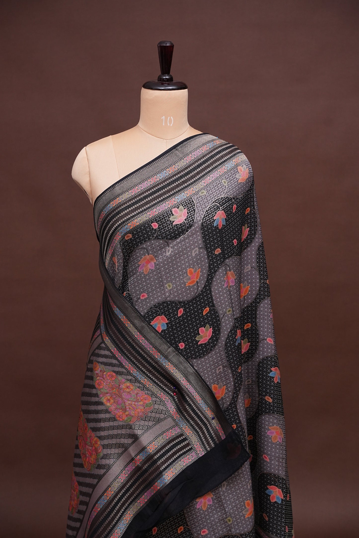 Kashmiri Pashmina Mellow Tissue Banarasi Saree - Black