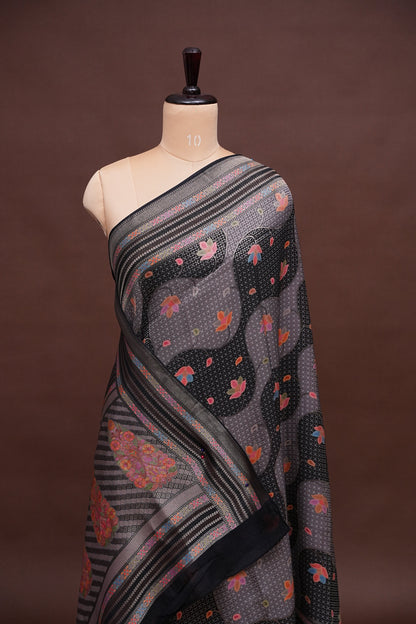 Kashmiri Pashmina Mellow Tissue Banarasi Saree - Black