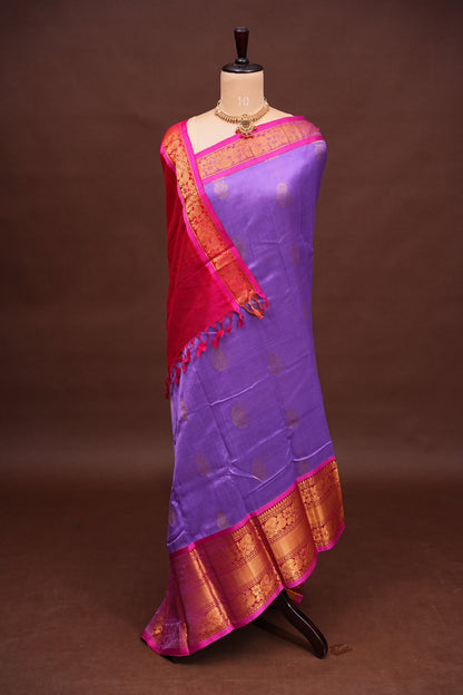 Mangalgiri Kuppadam Silk Cotton Pattu Saree - Lavender & Pink