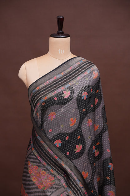 Kashmiri Pashmina Mellow Tissue Banarasi Saree - Black