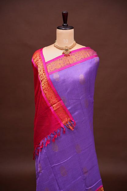 Mangalgiri Kuppadam Silk Cotton Pattu Saree - Lavender & Pink