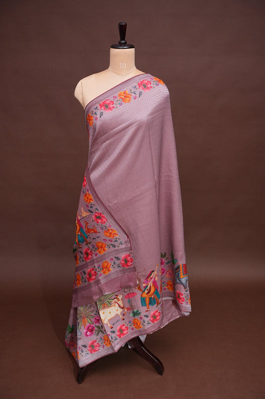 Kashmiri Pashmina Mellow Tissue Banarasi Saree - Mauve Pink