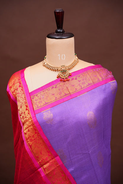 Mangalgiri Kuppadam Silk Cotton Pattu Saree - Lavender & Pink