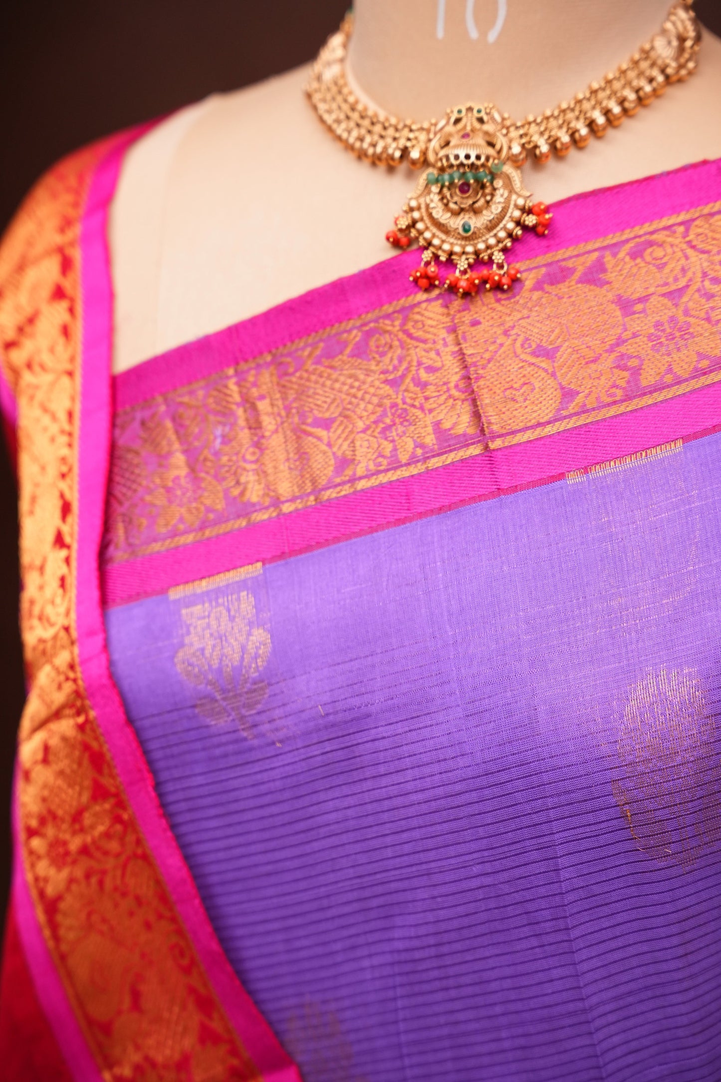 Mangalgiri Kuppadam Silk Cotton Pattu Saree - Lavender & Pink