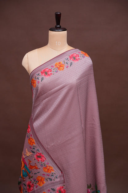 Kashmiri Pashmina Mellow Tissue Banarasi Saree - Mauve Pink