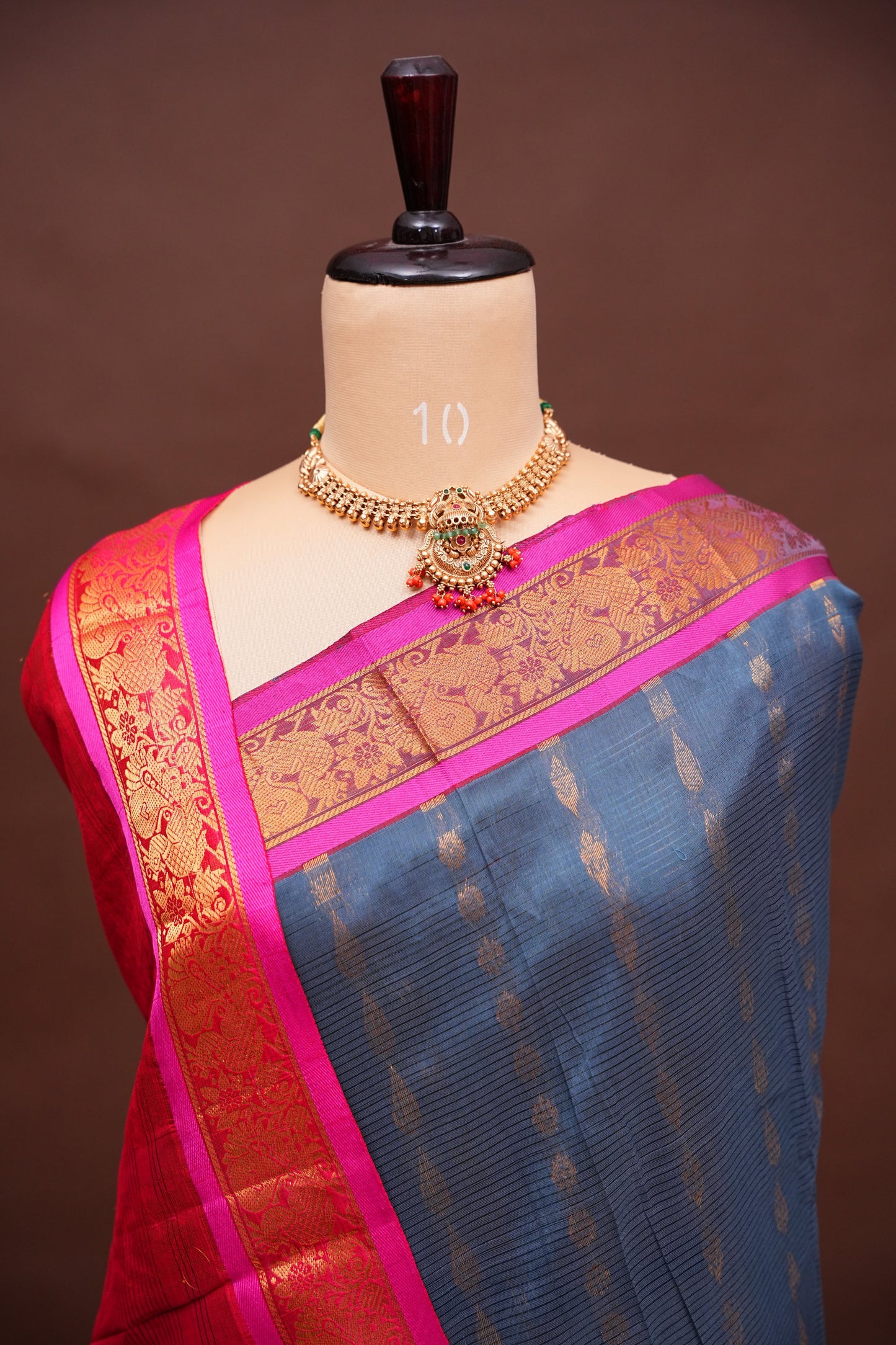 Mangalgiri Kuppadam Silk Cotton Pattu Saree - Grey & Pink
