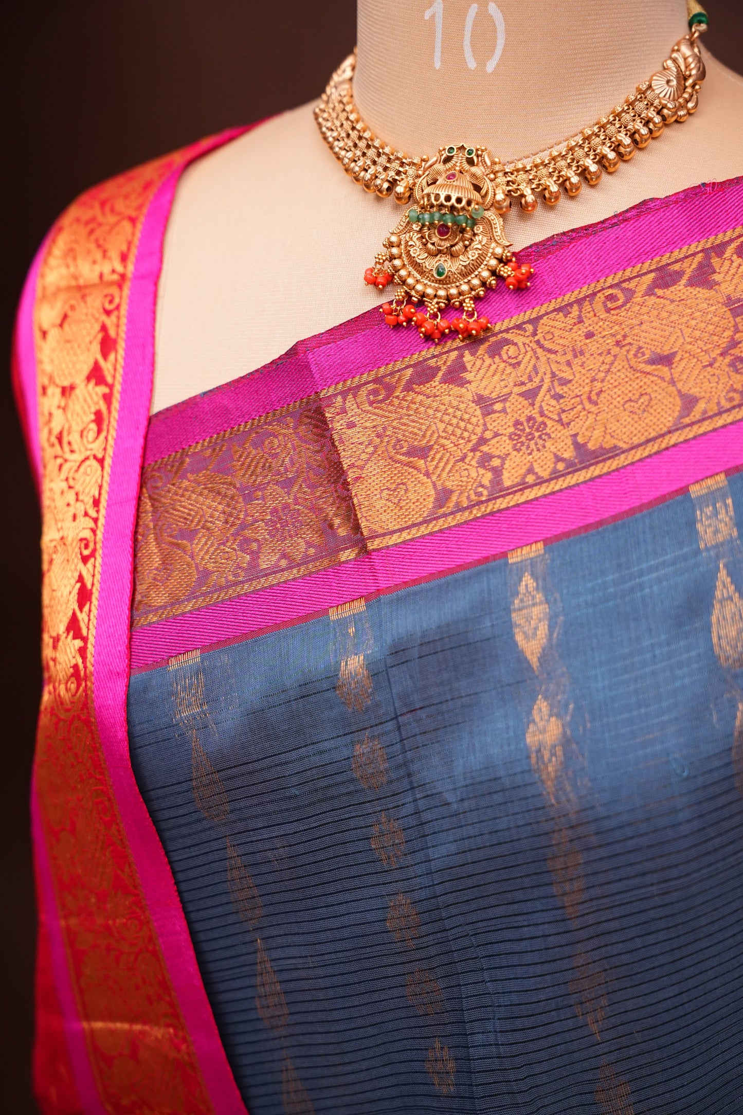 Mangalgiri Kuppadam Silk Cotton Pattu Saree - Grey & Pink