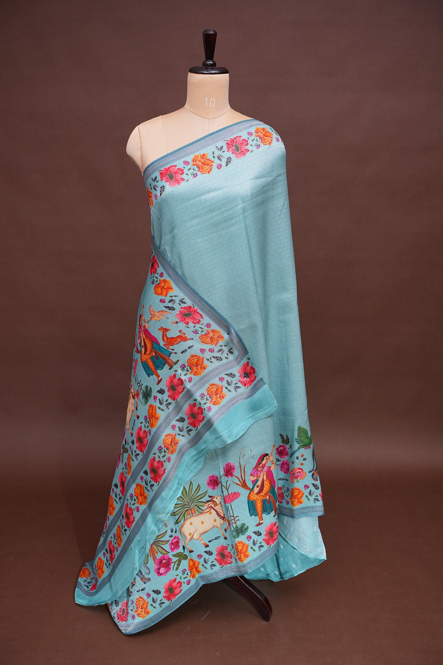 Kashmiri Pashmina Mellow Tissue Banarasi Saree - Aqua Blue