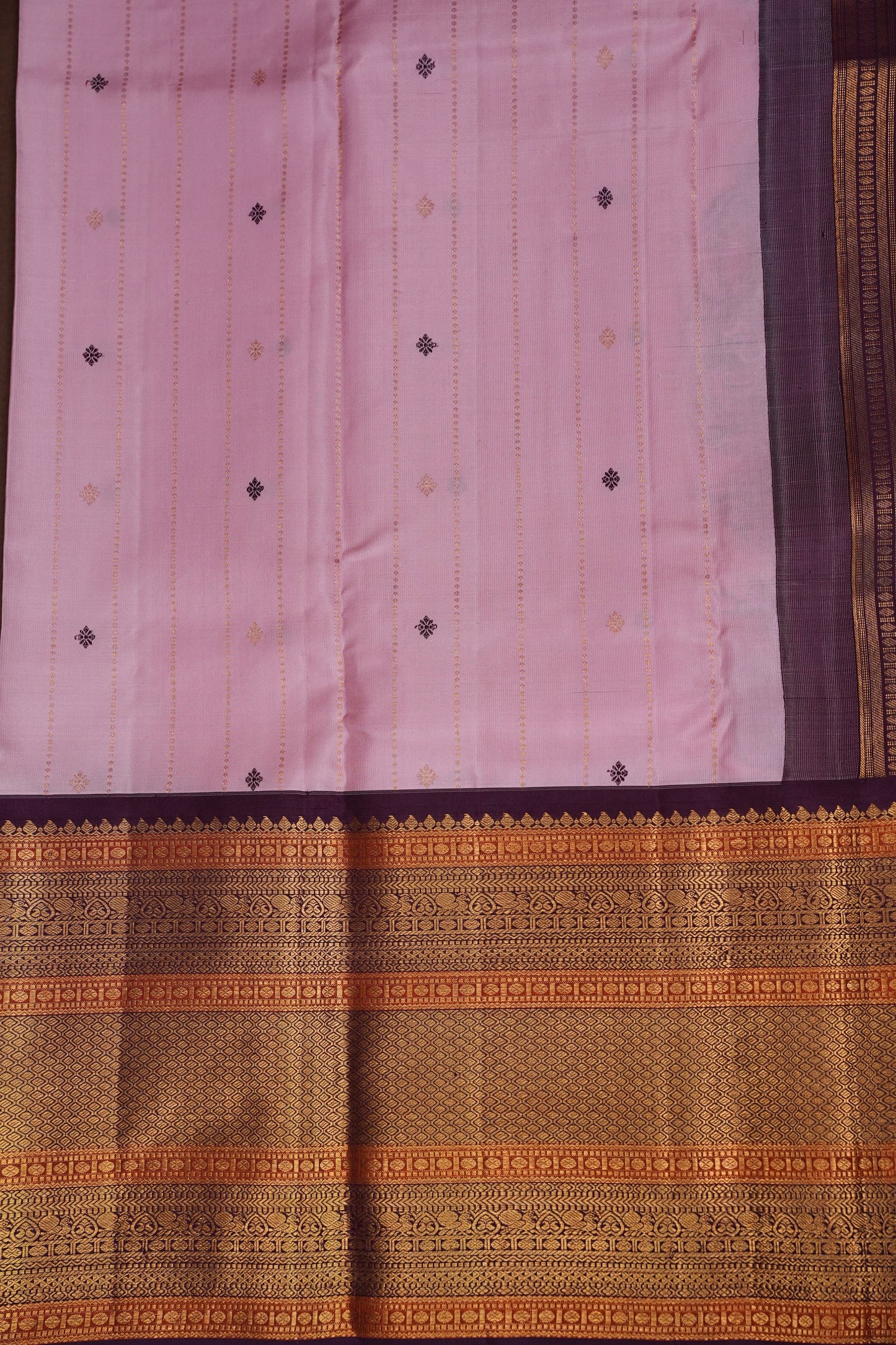 Baby Pink Pure Kanchipuram Silk Saree with Royal Violet Zari Border|Silk Mark Certified